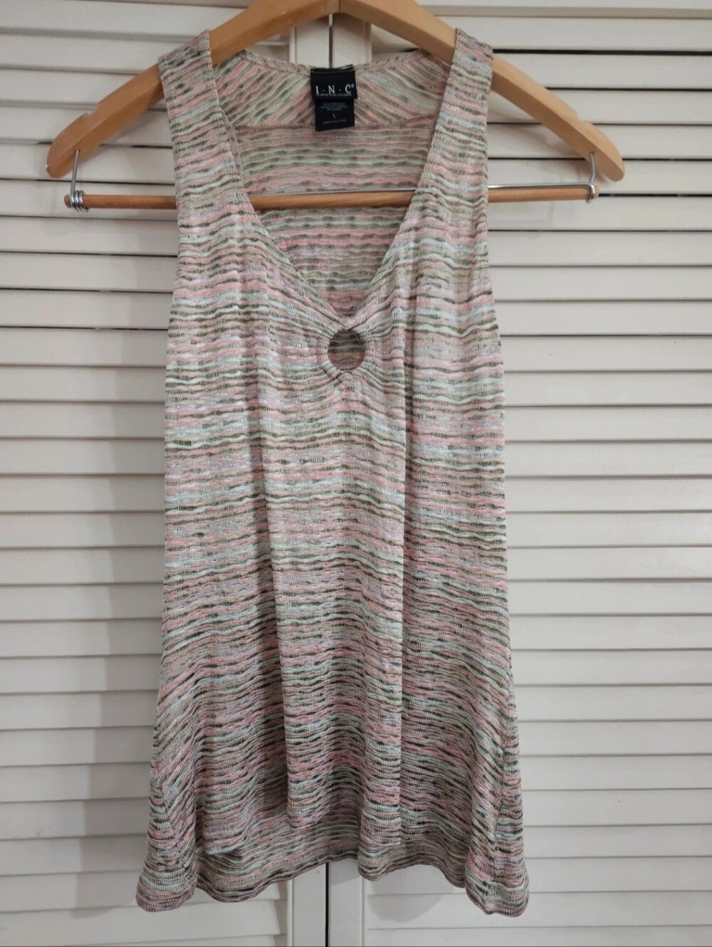 INC International Concepts Pastel Stripe Tank with V-Ring Detail